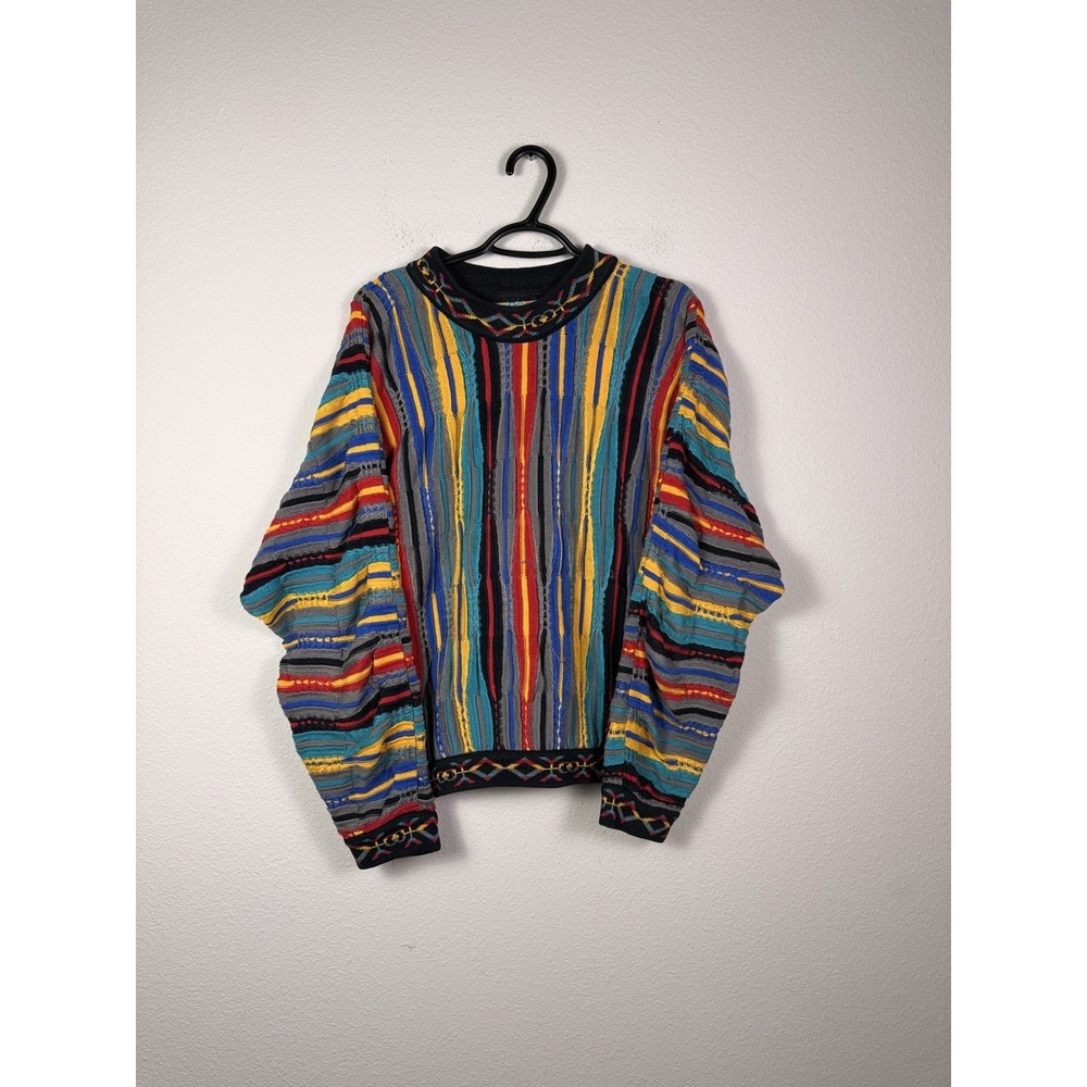 Vintage 90's Coogi Multicolor 3D Knit Sweatshirt Australia Sz M Men's Rare